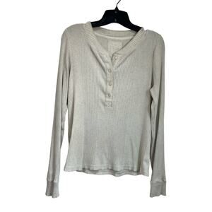 Aerie Ribbed Henley Long Sleeve Cream Soft Knit Casual Loungewear Top XL